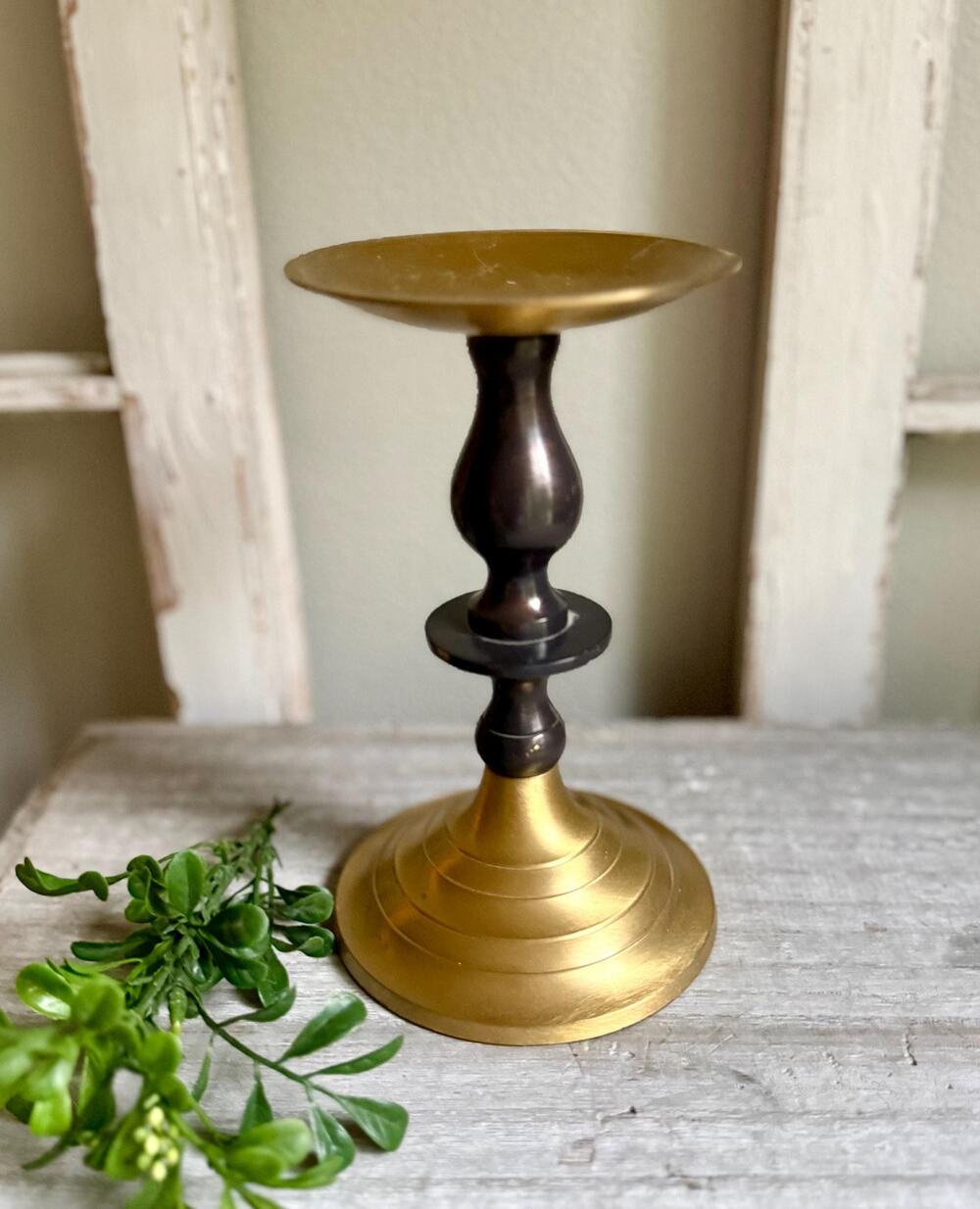 Vintage Brass Pillar Candle Holder | Turned Baluster Candlestick | Gold Tone